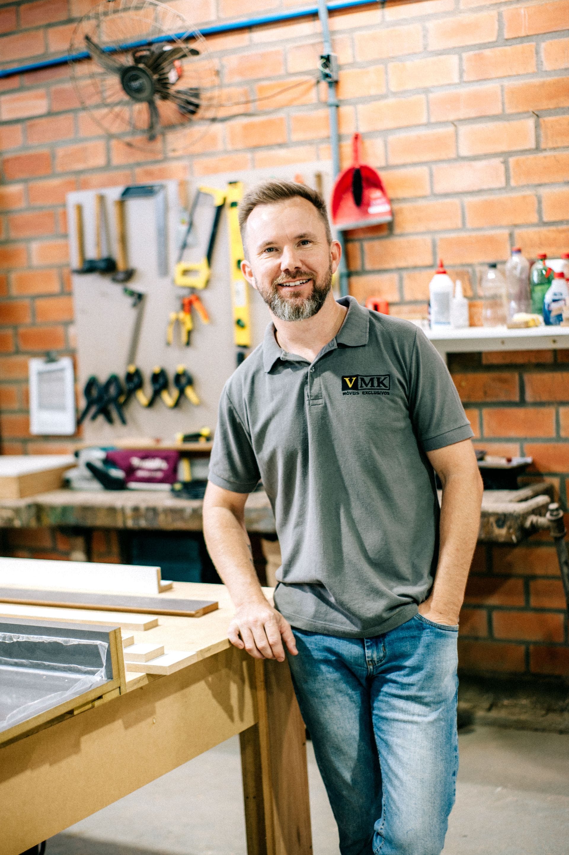 Daniel Foster, carpenter and joiner in Exampleton, in his workshop