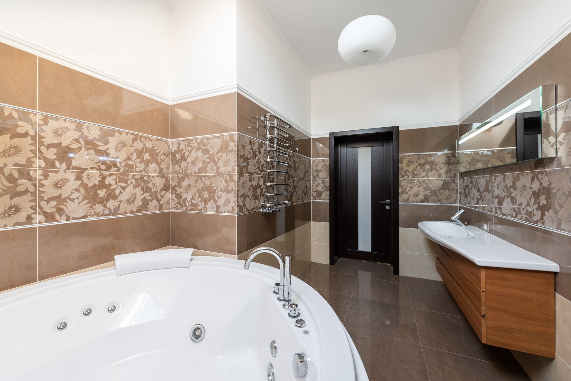 Plumber's finished bathroom installation in Exampleton